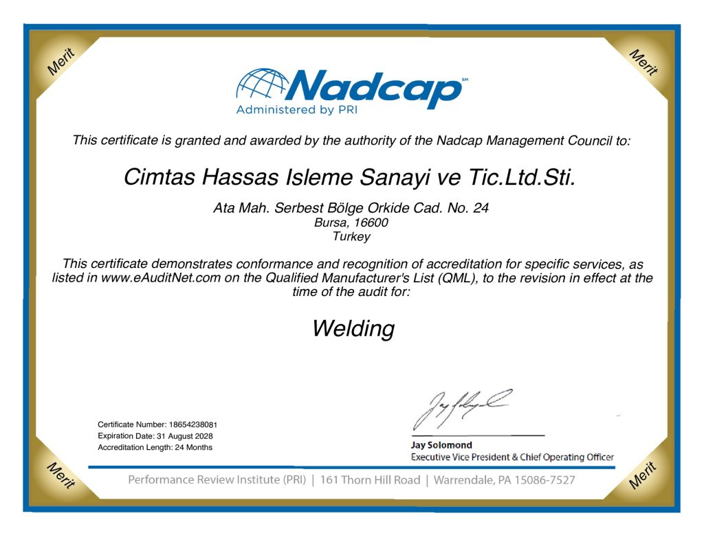 Certificate Nadcap (Aerospace) Welding audit # 238081