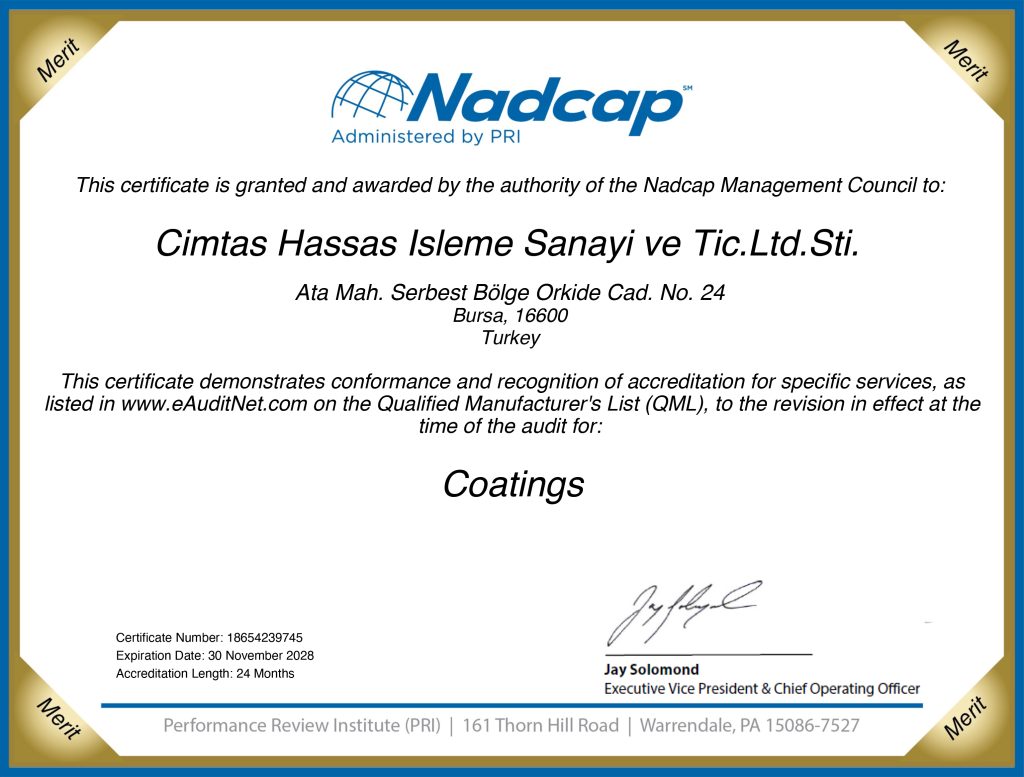 Certificate Nadcap (Aerospace) Coatings audit _ 239745